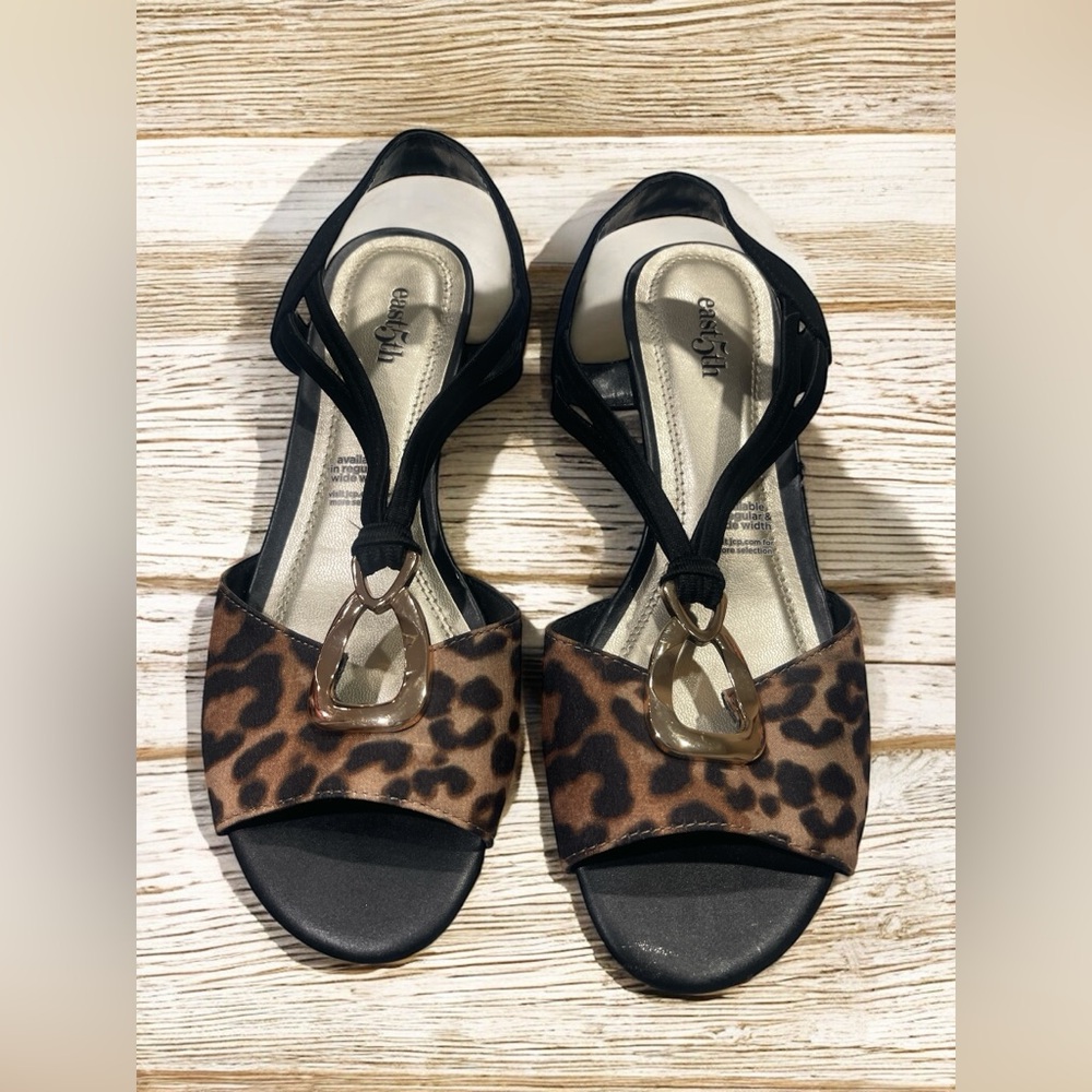 East 5th Black and Brown Sandals with Leopard Print